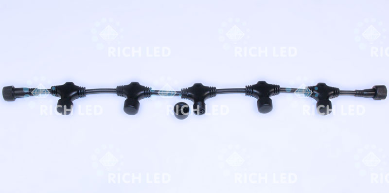Разветвитель универсальный 0,6 м для гирлянд Rich LED, провод черный, 5 лучей, для нитей 10 м, бахромы, занавесов, 2 pin