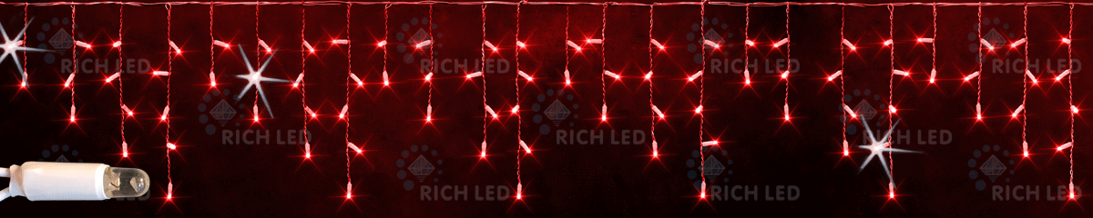 Светодиодная бахрома Rich LED 3х0.5 м, МЕРЦАЮЩАЯ, белый резиновый провод, IP65, герметичный колпачок, красная