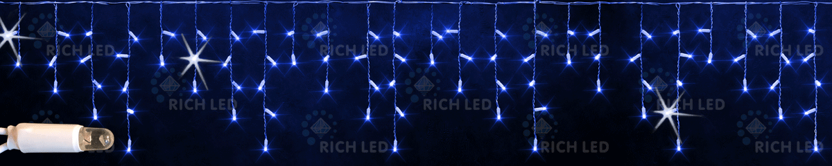 Светодиодная бахрома Rich LED 3х0.5 м, МЕРЦАЮЩАЯ, белый резиновый провод, IP65, герметичный колпачок, синяя