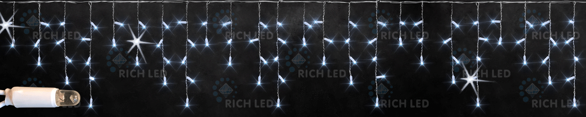 Светодиодная бахрома Rich LED 3х0.5 м мерцающая, IP65, герметичный колпачок, белый провод, белая