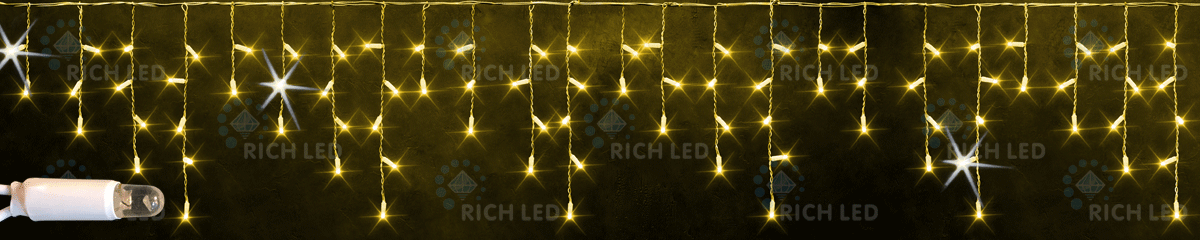 Светодиодная бахрома Rich LED 3х0.5 м мерцающая, IP65, герметичный колпачок, белый провод, желтая