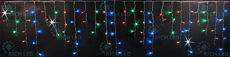 Светодиодная бахрома Rich LED 3х0.5 м мерцающая, прозрачный провод, мульти