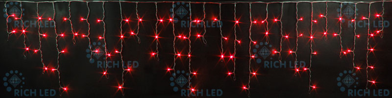 Светодиодная бахрома Rich LED 3х0.5 м, прозрачный провод, красная