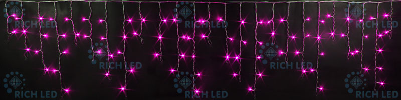 Светодиодная бахрома Rich LED 3х0.5 м, прозрачный провод, розовая