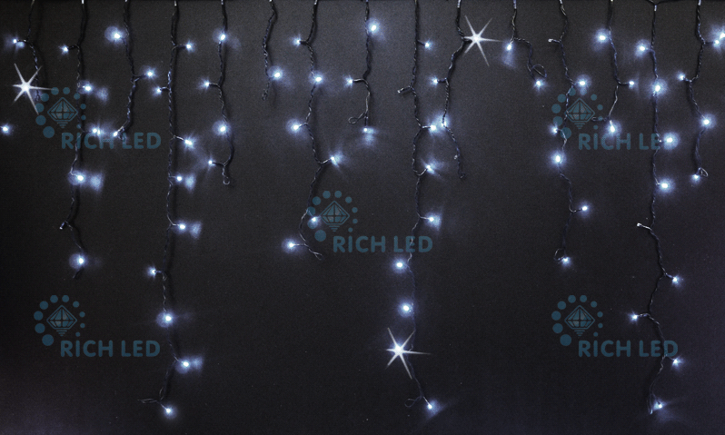 Светодиодная бахрома Rich LED 3x0.9 м МЕРЦАЮЩАЯ, черный провод, белая