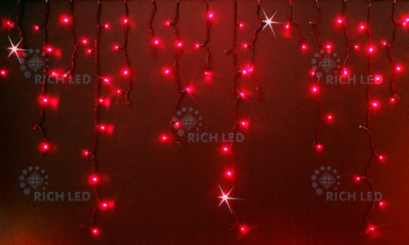 Светодиодная бахрома Rich LED 3x0.9 м МЕРЦАЮЩАЯ, черный провод, красная