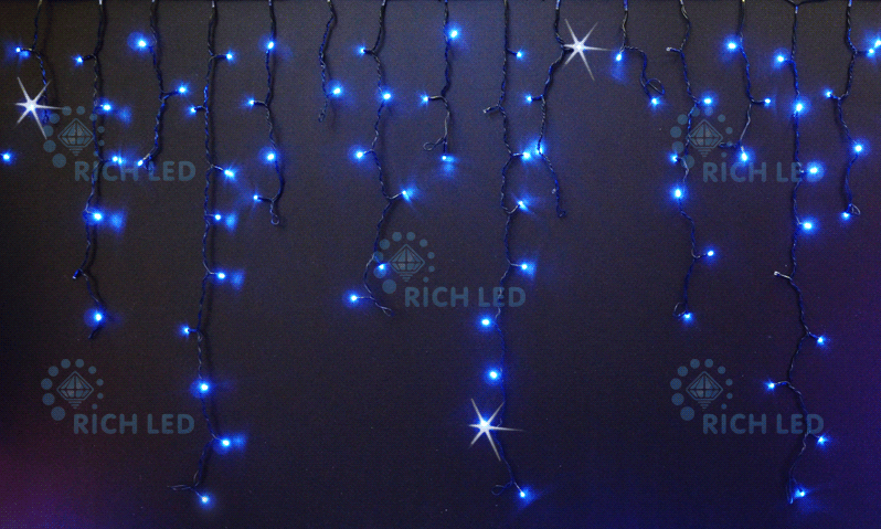 Светодиодная бахрома Rich LED 3x0.9 м МЕРЦАЮЩАЯ, черный провод, синяя