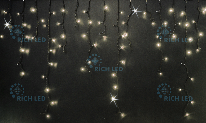 Светодиодная бахрома Rich LED 3x0.9 м МЕРЦАЮЩАЯ, черный провод, теплый белый