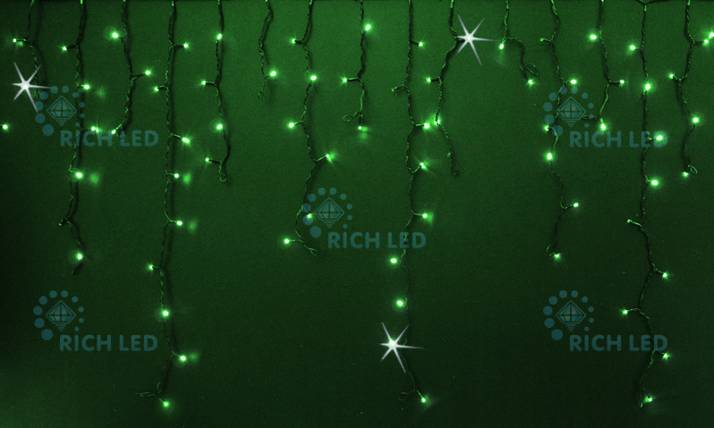 Светодиодная бахрома Rich LED 3x0.9 м МЕРЦАЮЩАЯ, черный провод, зеленая