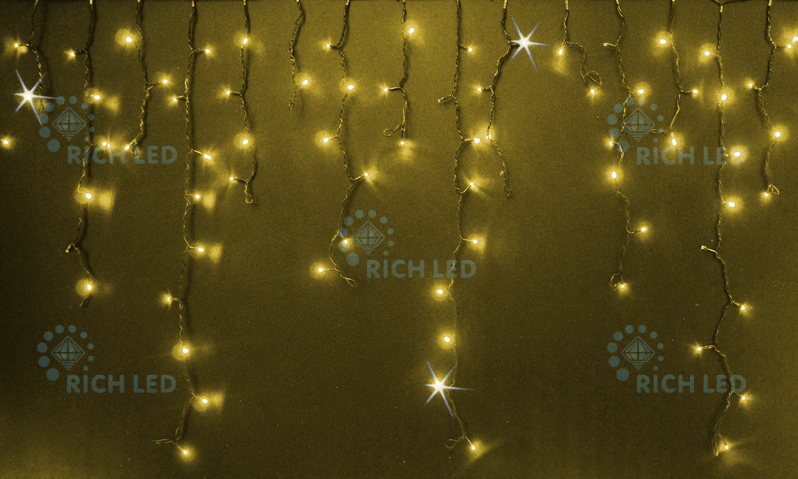 Светодиодная бахрома Rich LED 3x0.9 м МЕРЦАЮЩАЯ, черный провод, желтая