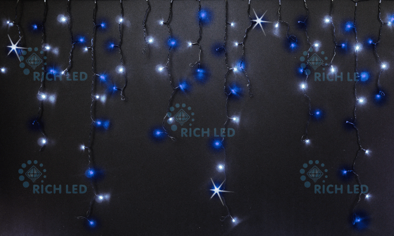 Светодиодная бахрома Rich LED 3x0.9 м МЕРЦАЮЩАЯ прозрачный провод, сине-белая