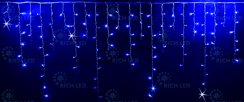 Светодиодная бахрома Rich LED 3x0.9 м МЕРЦАЮЩАЯ прозрачный провод, синяя