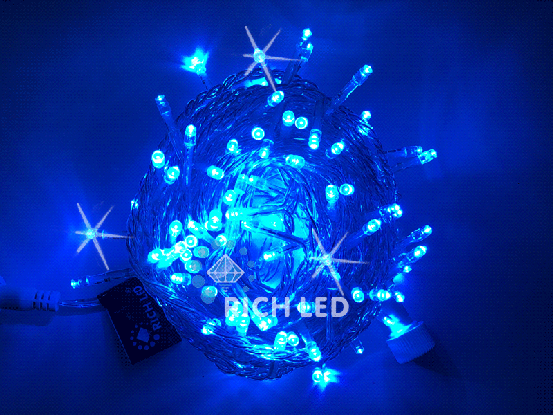 Светодиодная гирлянда Rich LED Нить 10 м, 220В, мерцающая, на прозрачном проводе, СИНИЙ, RL-S10CF-220V-T/B