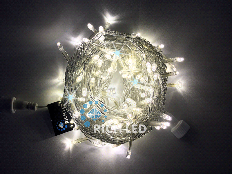 Светодиодная гирлянда Rich LED Нить 10 м, 24В, мерцающая, соединяемая, прозрачный провод, теплая белая