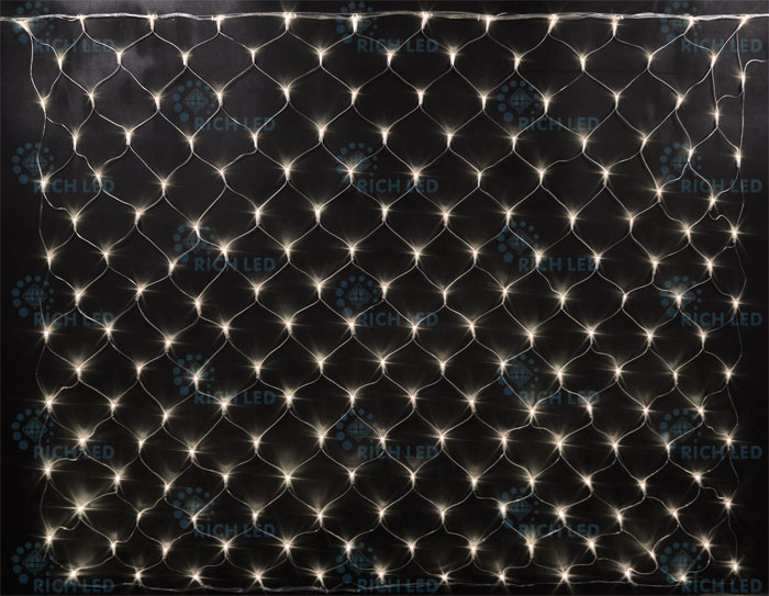 Светодиодная сетка Rich LED черный провод  2*4 м, теплая белая