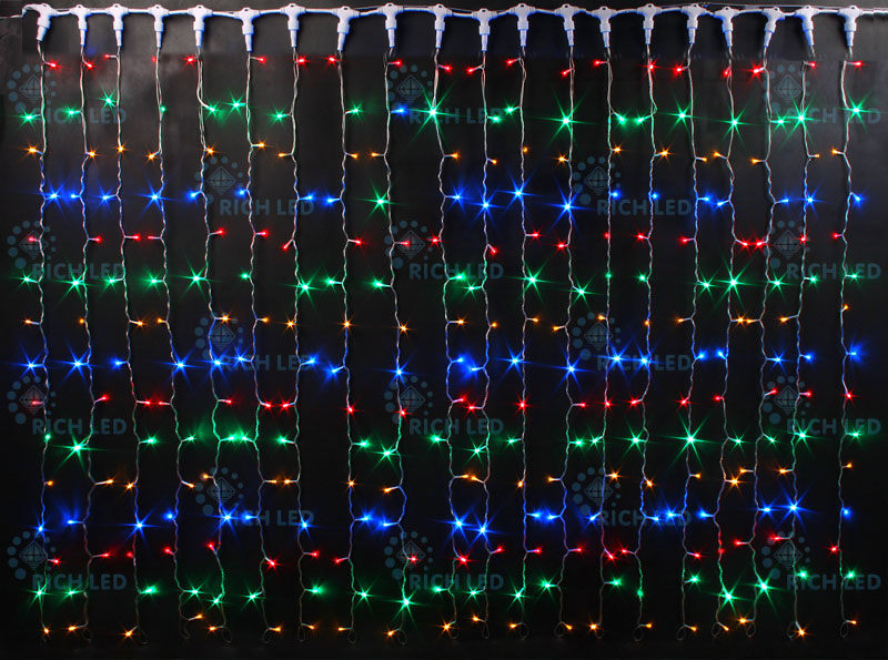 Светодиодный дождь Rich LED, черный провод, 2х9 м, мульти