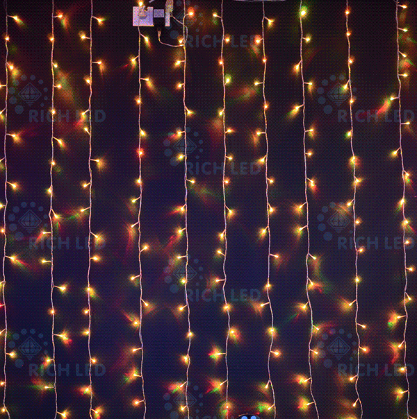 Светодиодный занавес RGB Хамелеон Rich LED, прозрачный провод, 1.5х2 м