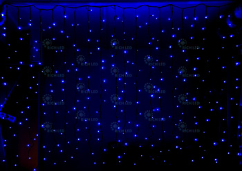Световой дождь Rich LED облегченный, черный провод, 2х1.5 м, синий
