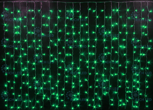 Световой занавес Rich LED облегченный, прозрачный провод, 2х1.5 м, зеленый